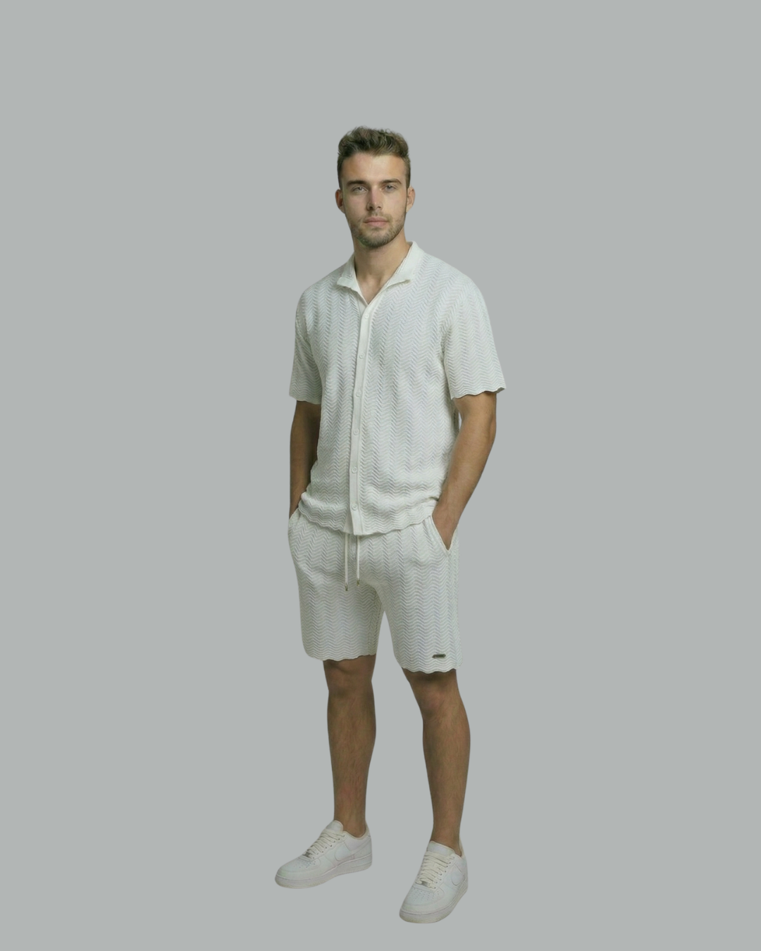 Textured Short Sleeve Sweater Set