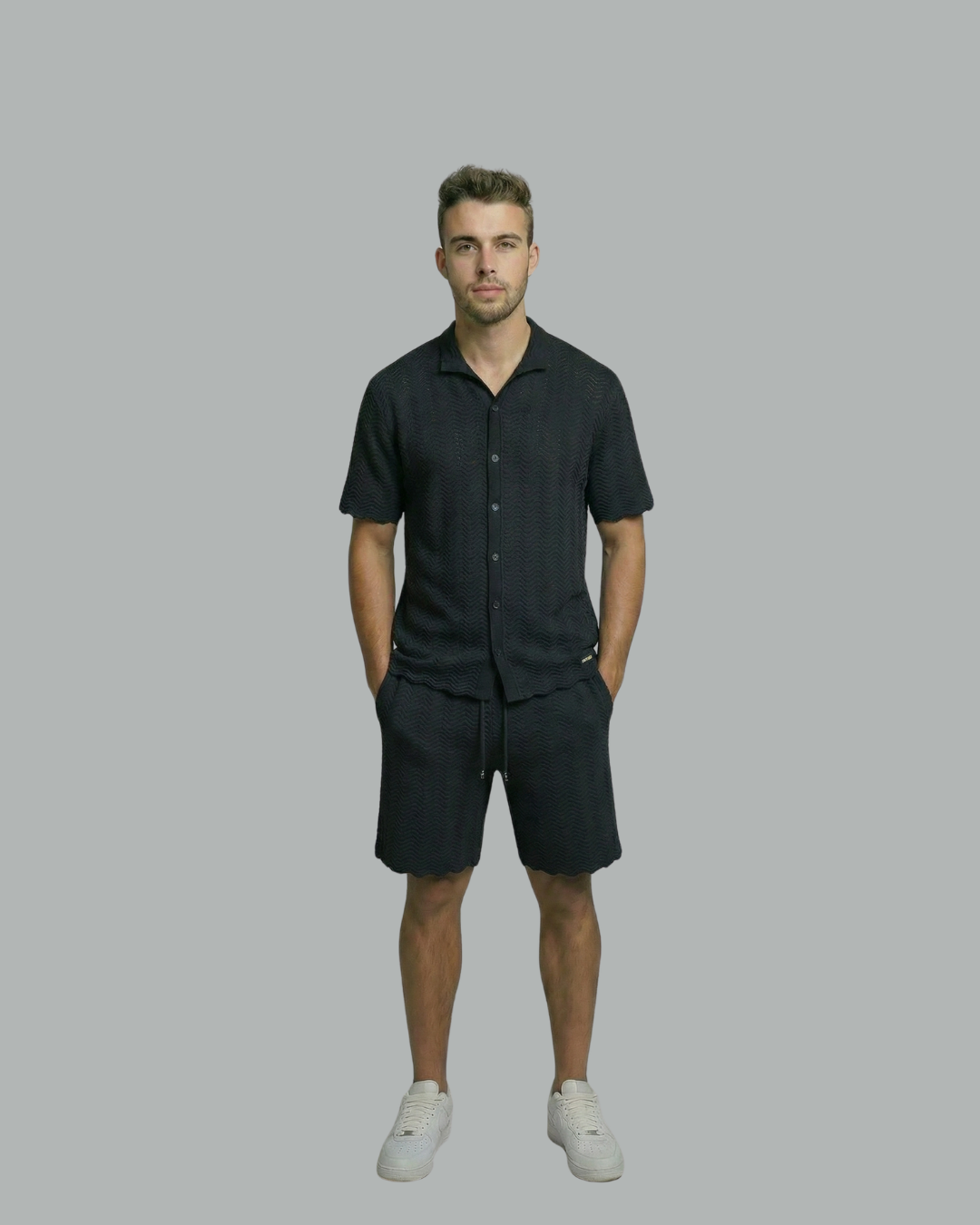 Textured Short Sleeve Sweater Set