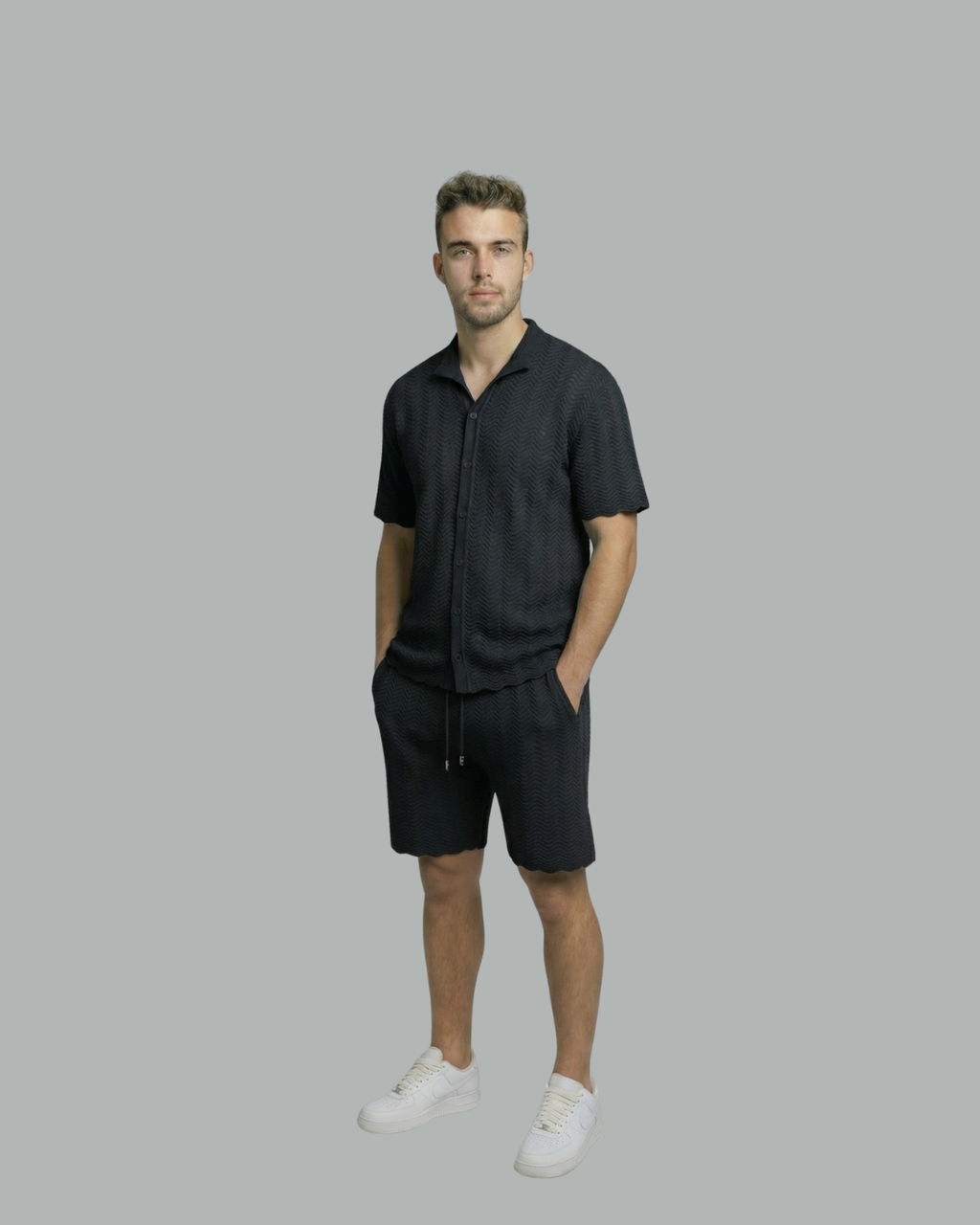 Textured Short Sleeve Sweater Set