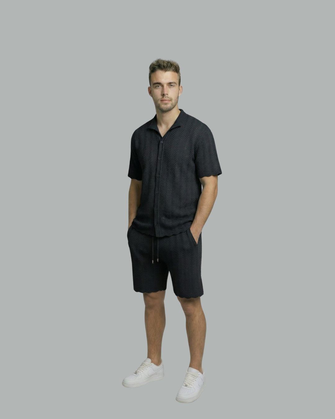 Textured Short Sleeve Sweater Set