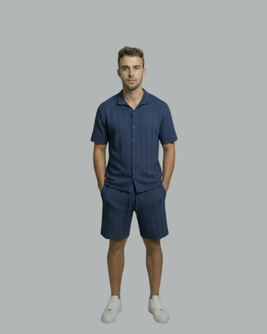 Textured Short Sleeve Sweater Set