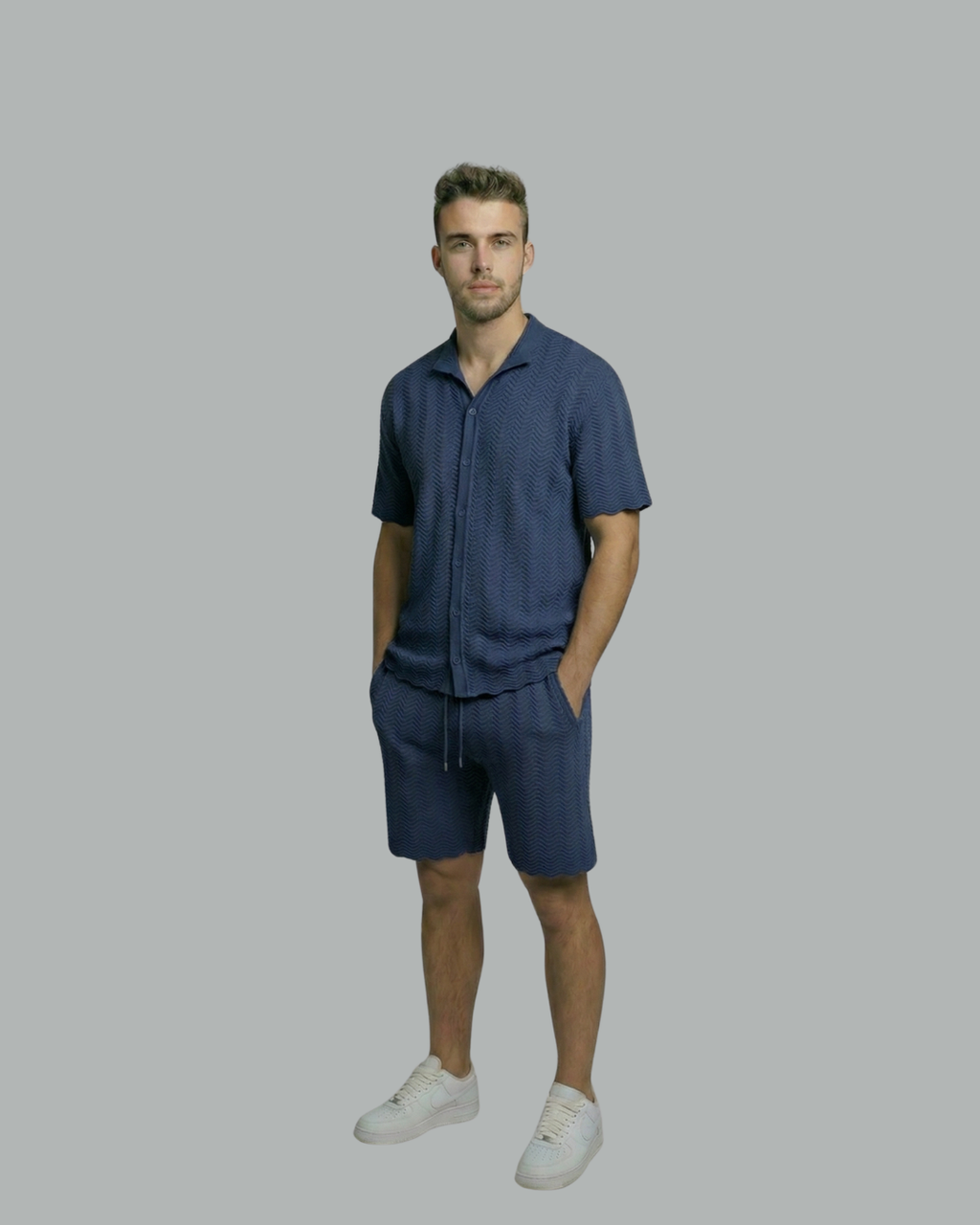 Textured Short Sleeve Sweater Set