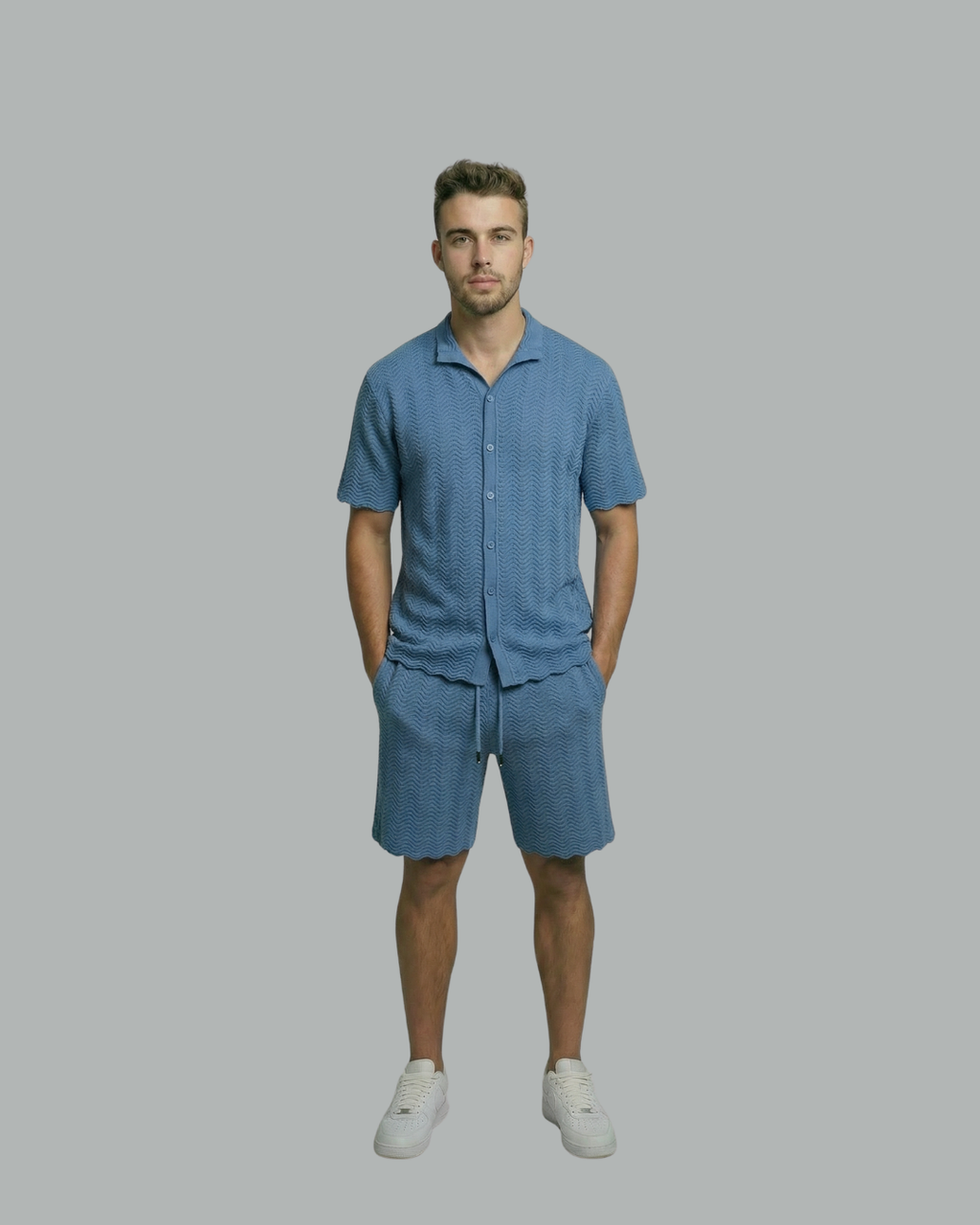 Textured Short Sleeve Sweater Set