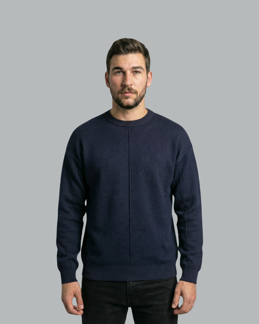 Structured Vertical-Knit Crew Neck Sweater