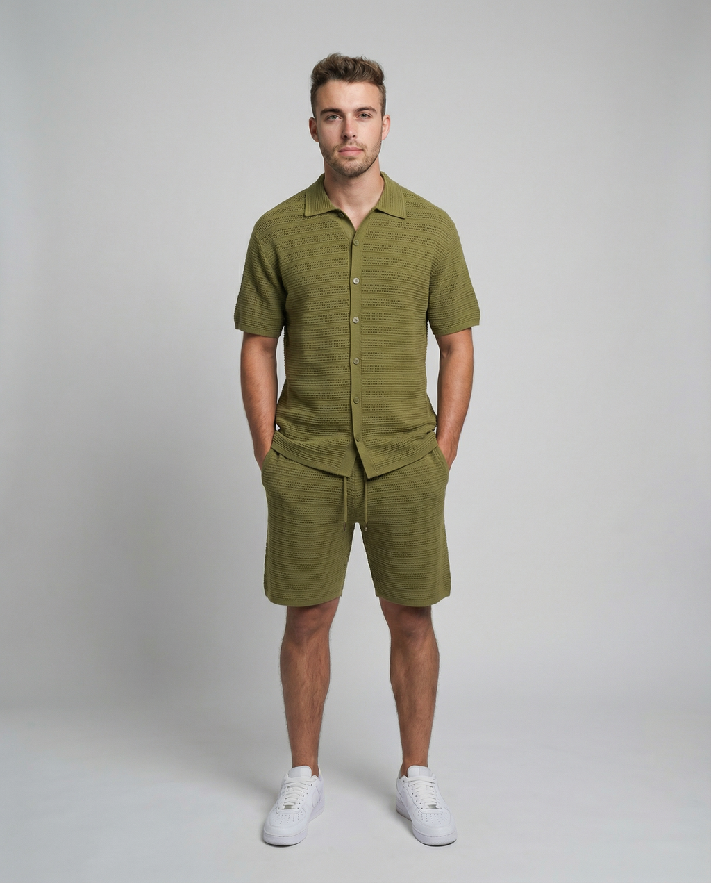 Micro-Mesh Textured Short Sleeve Sweater