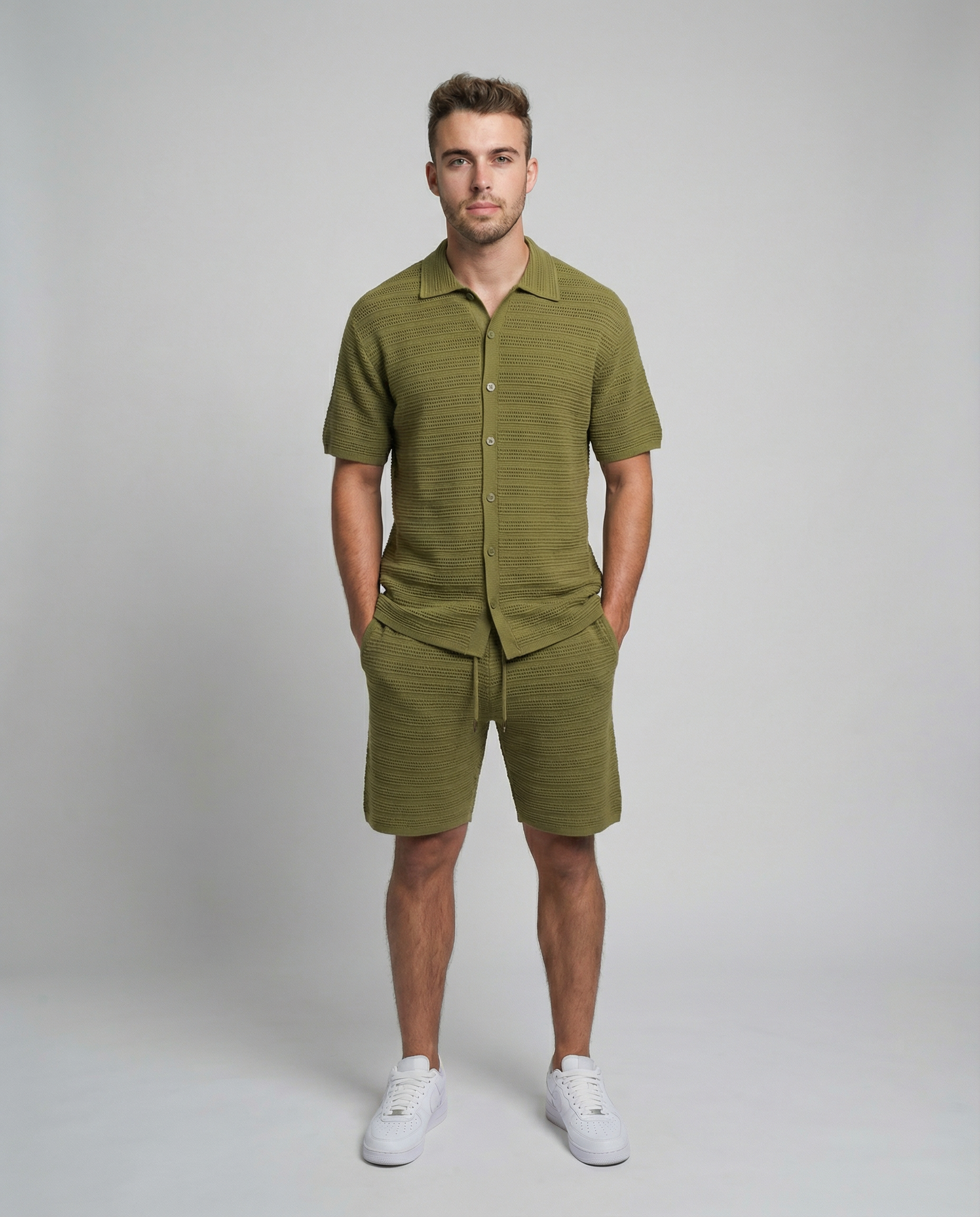 Micro-Mesh Textured Short Sleeve Sweater