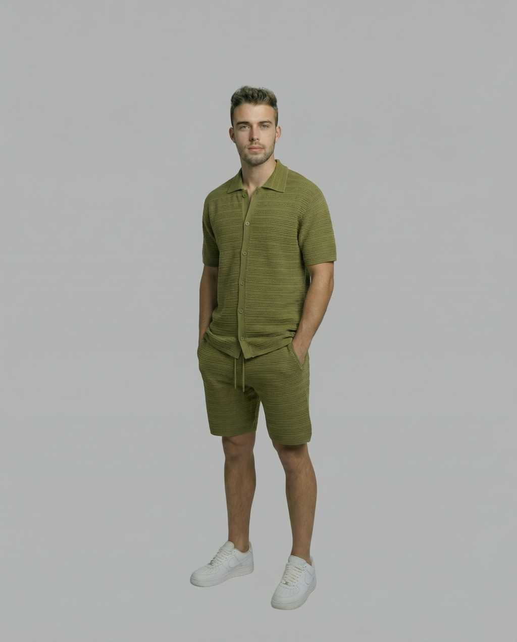 Micro-Mesh Textured Short Sleeve Sweater