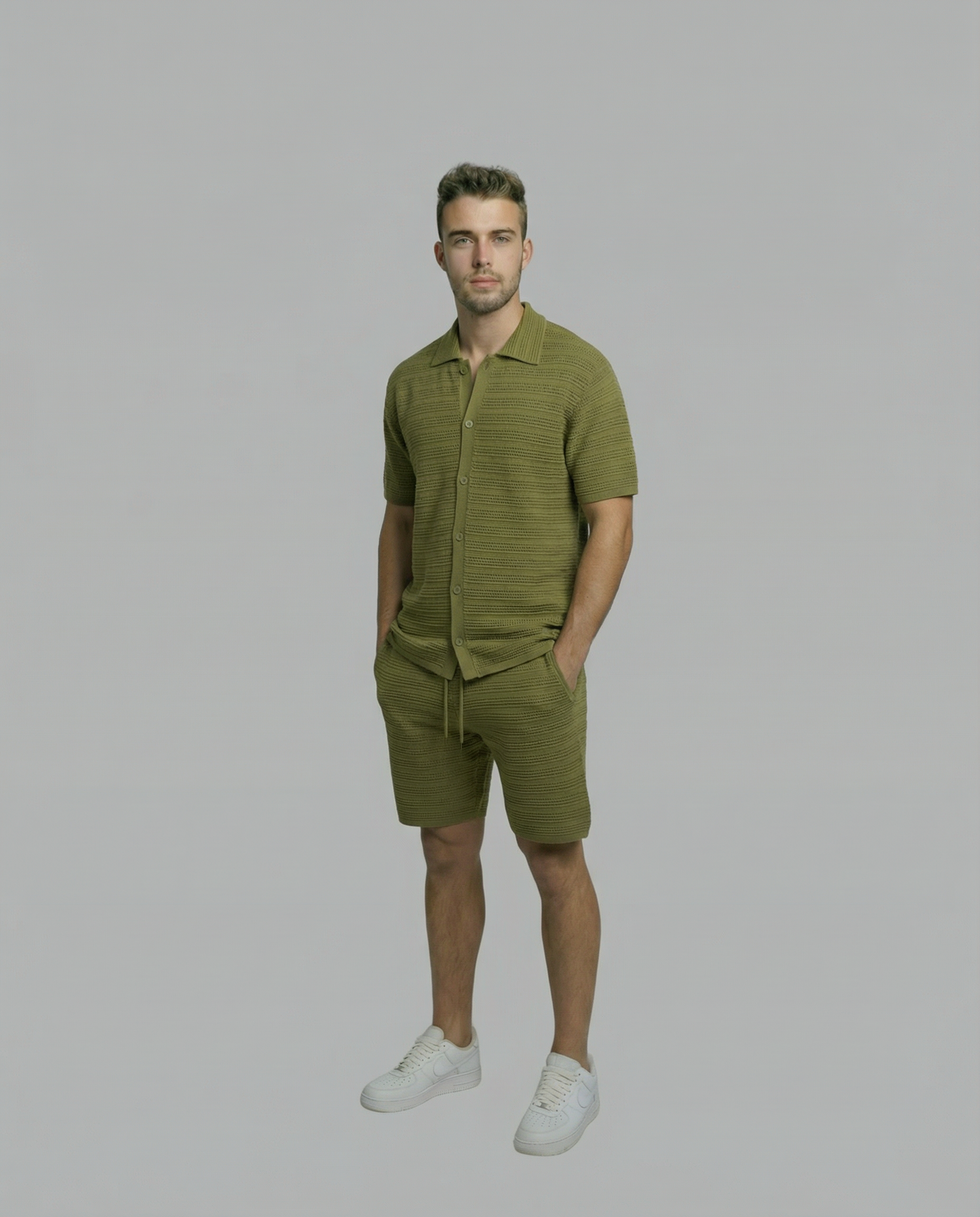 Micro-Mesh Textured Short Sleeve Sweater