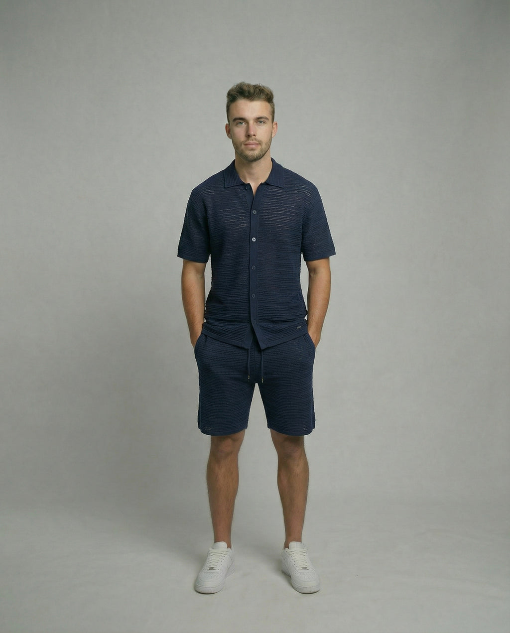 Micro-Mesh Textured Short Sleeve Sweater