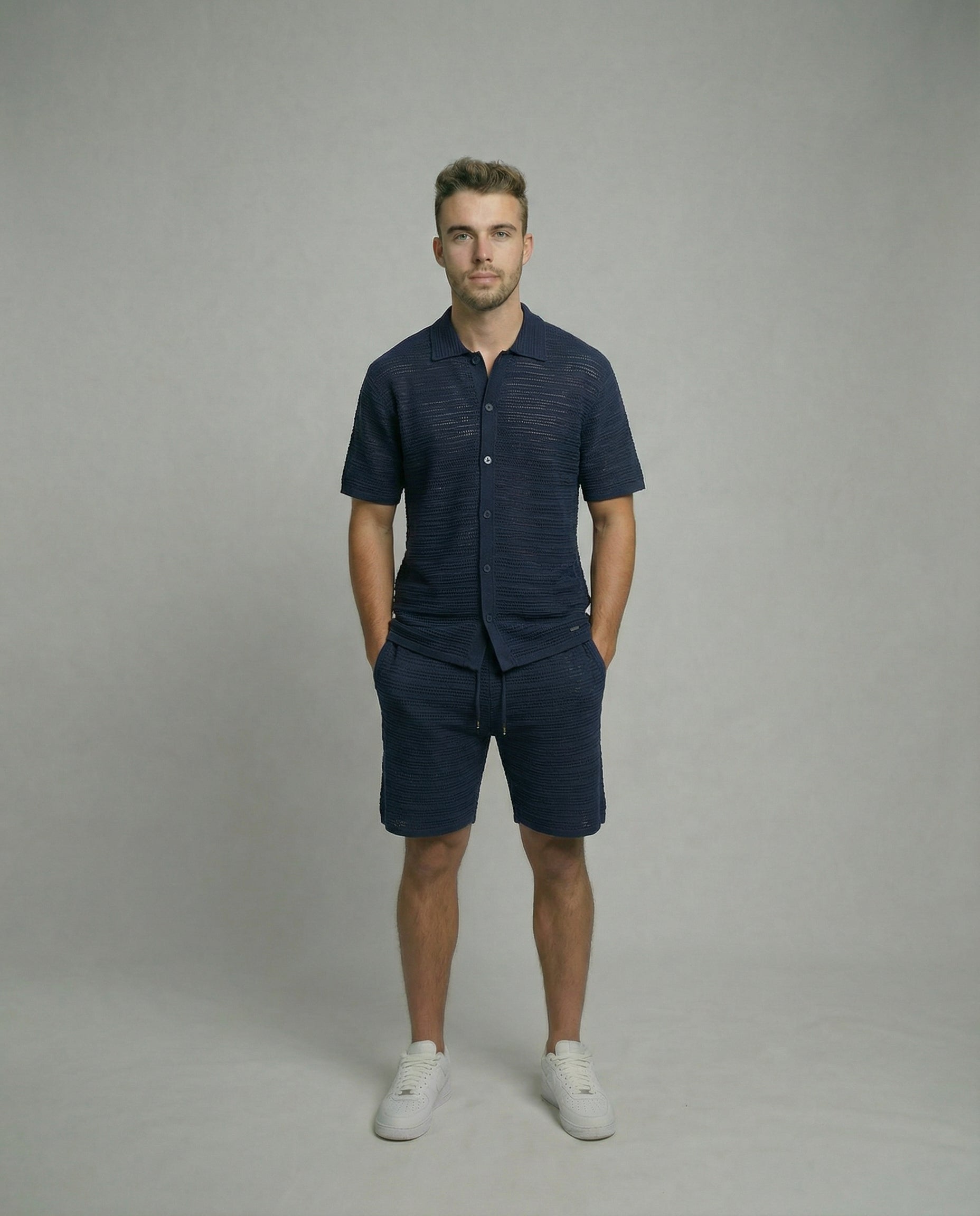 Micro-Mesh Textured Short Sleeve Sweater