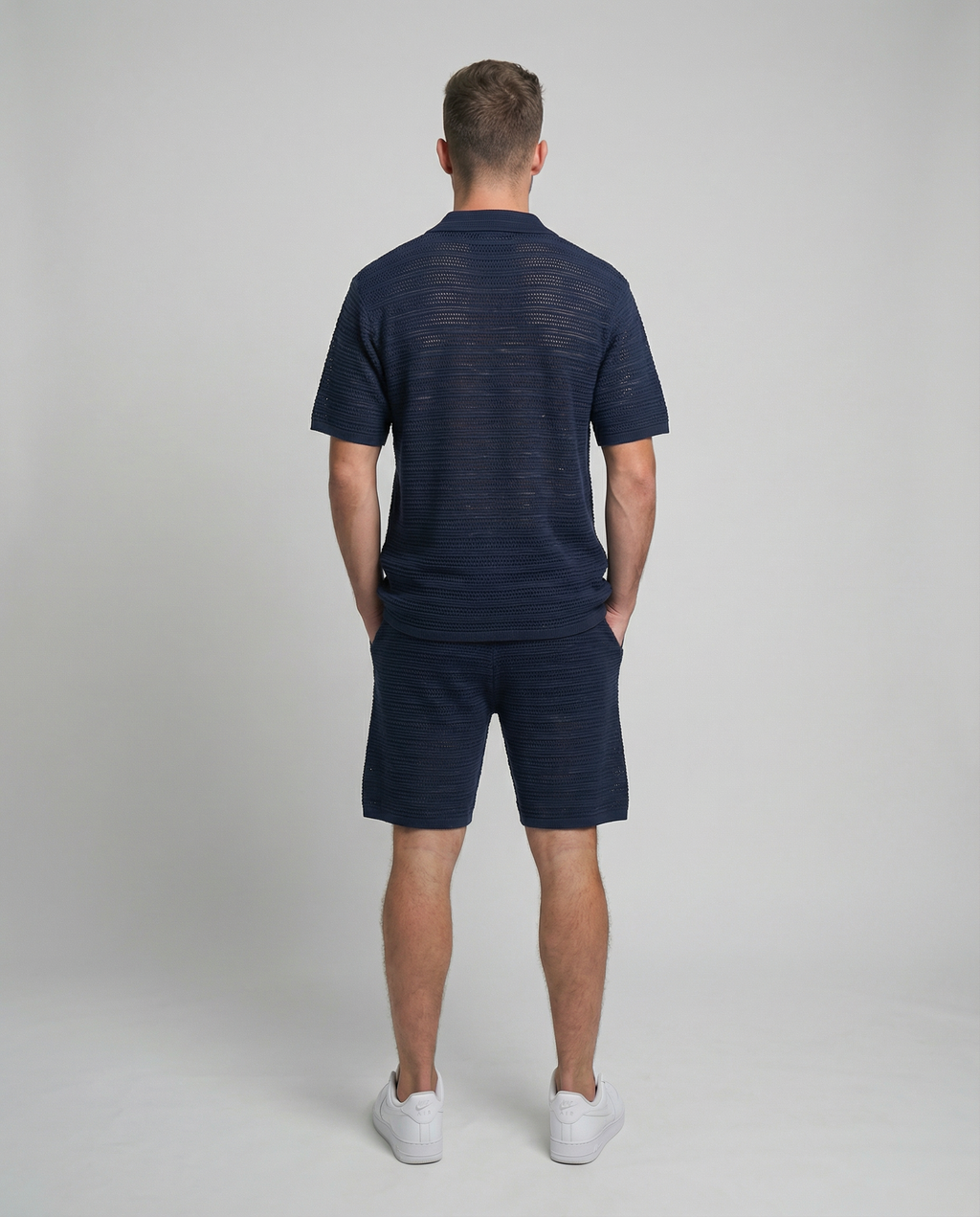 Micro-Mesh Textured Short Sleeve Sweater