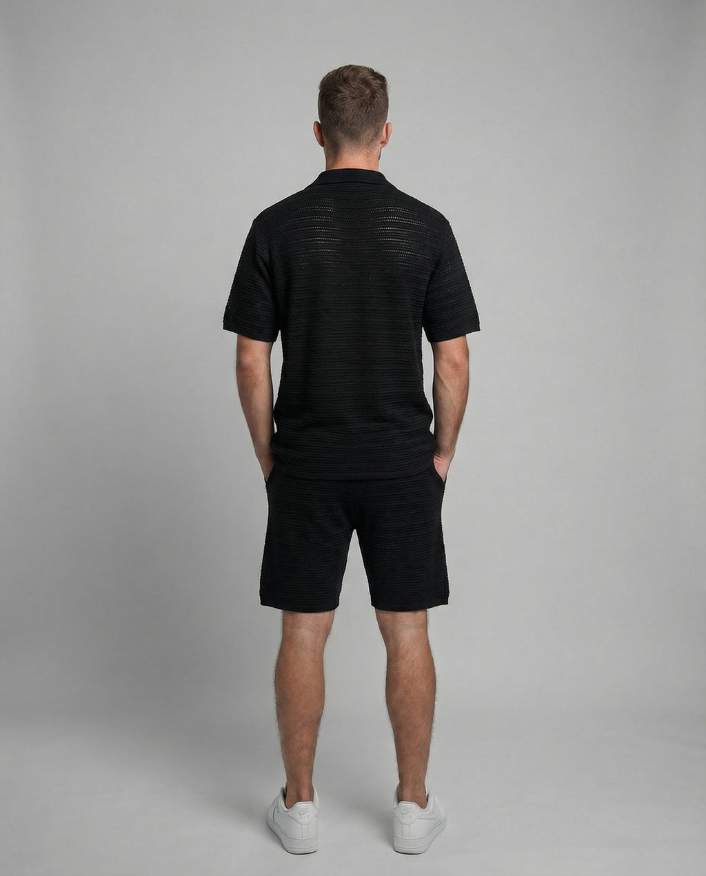 Micro-Mesh Textured Short Sleeve Sweater