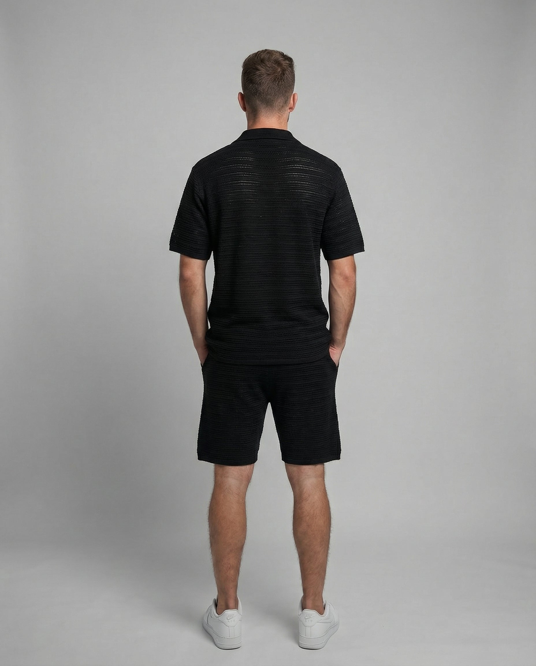 Micro-Mesh Textured Short Sleeve Sweater