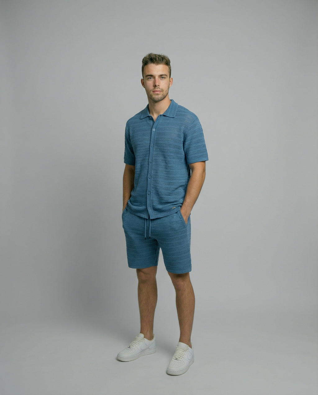 Micro-Mesh Textured Short Sleeve Sweater