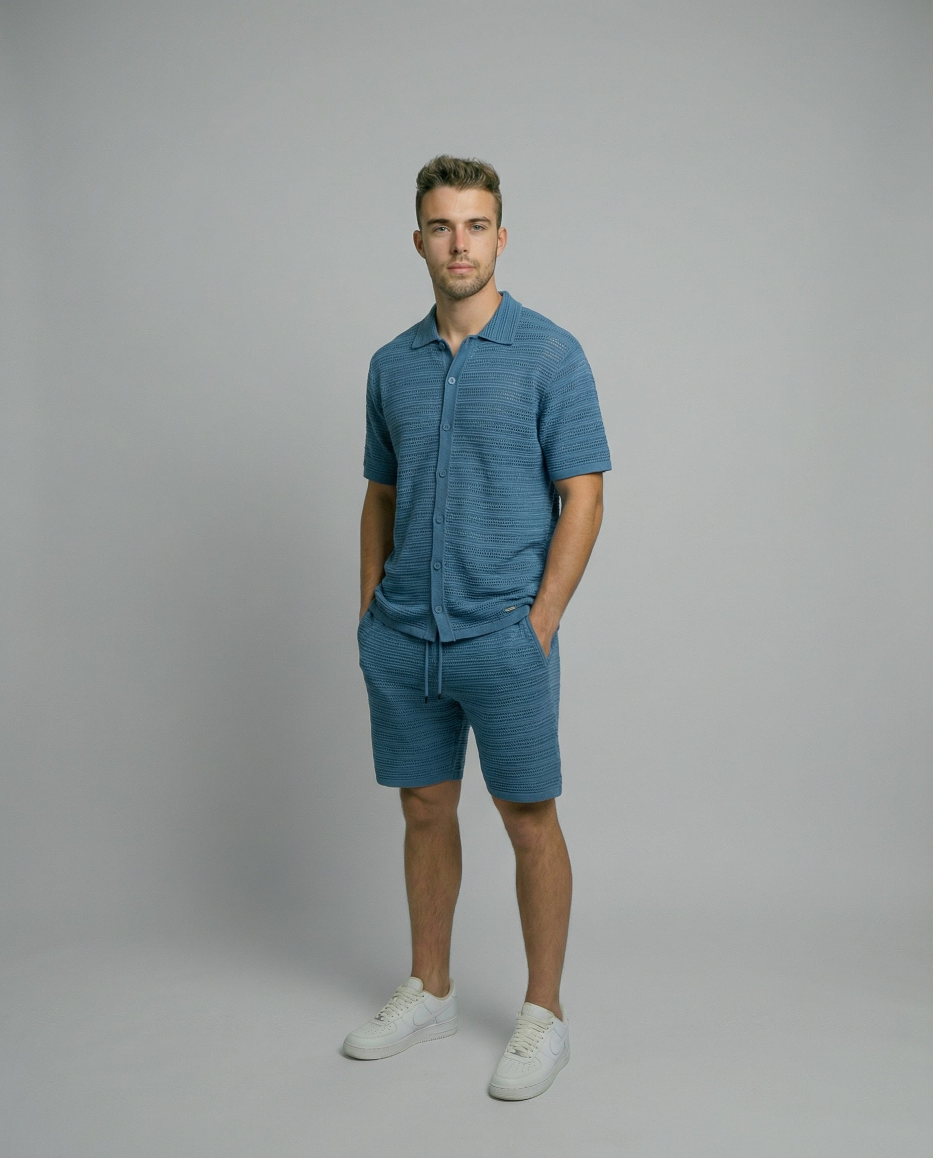 Micro-Mesh Textured Short Sleeve Sweater