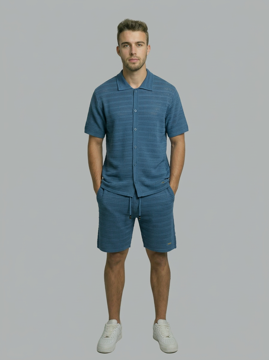 Micro-Mesh Textured Short Sleeve Sweater