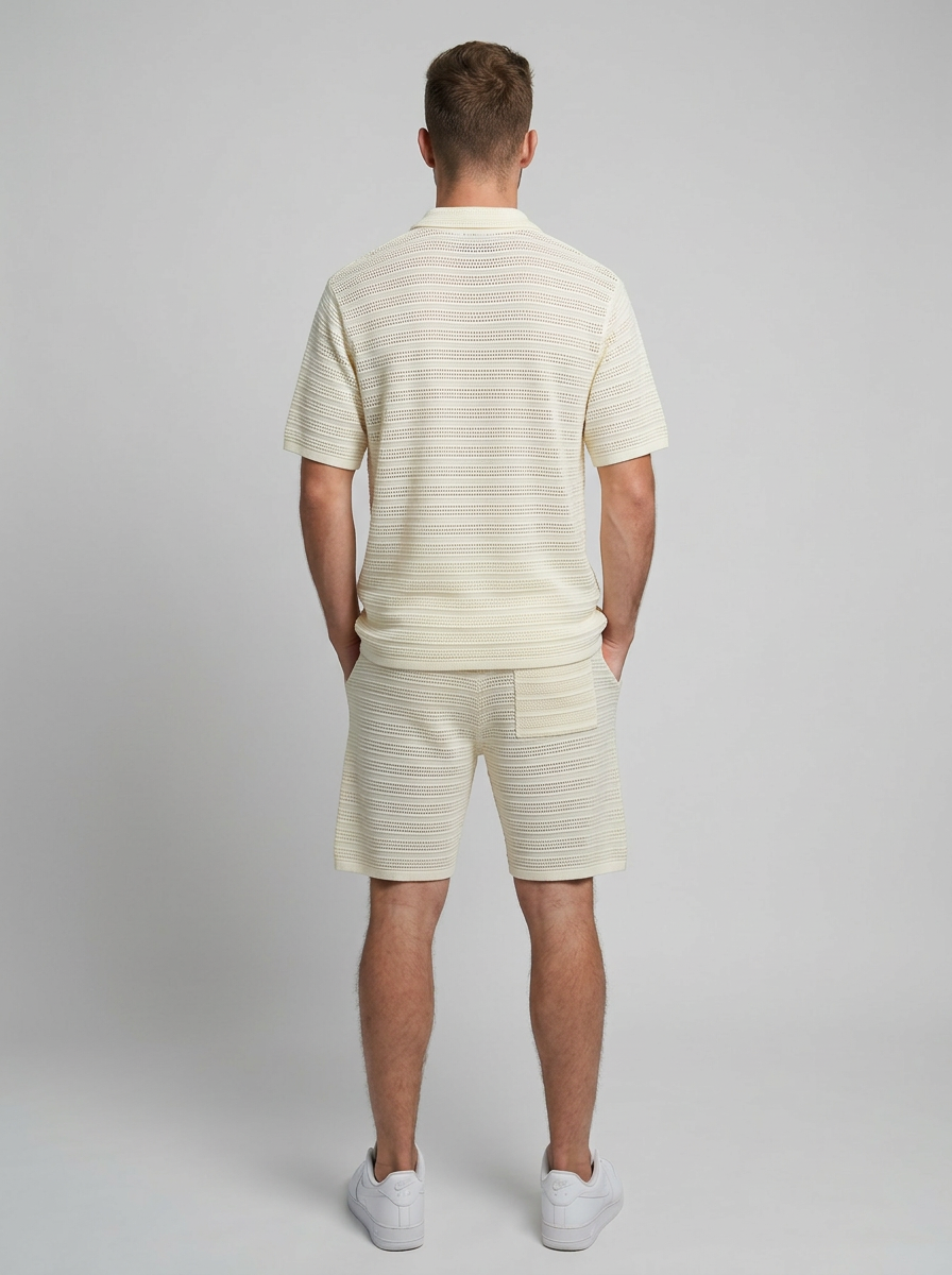 Micro-Mesh Textured Short Sleeve Sweater