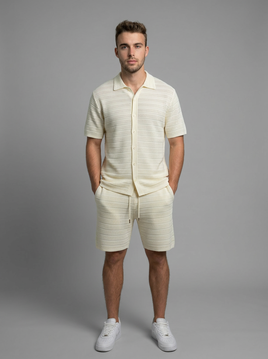 Micro-Mesh Textured Short Sleeve Sweater