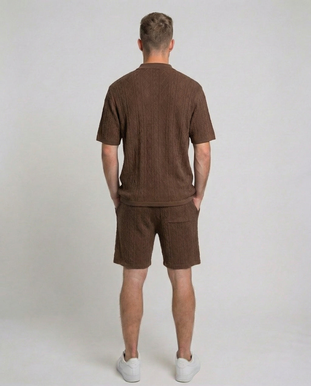 Diamond Knit Half-Zip Short Sleeve Sweater