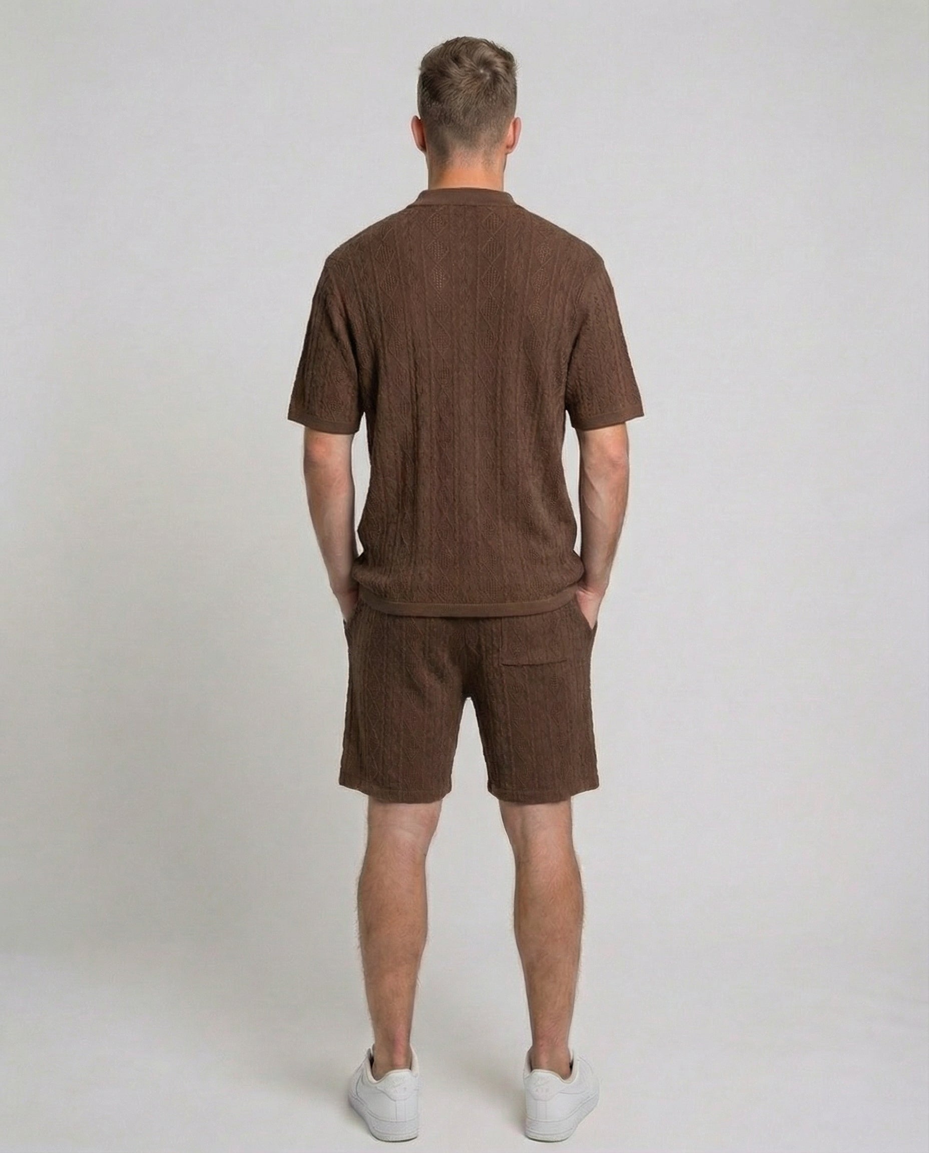 Diamond Knit Half-Zip Short Sleeve Sweater