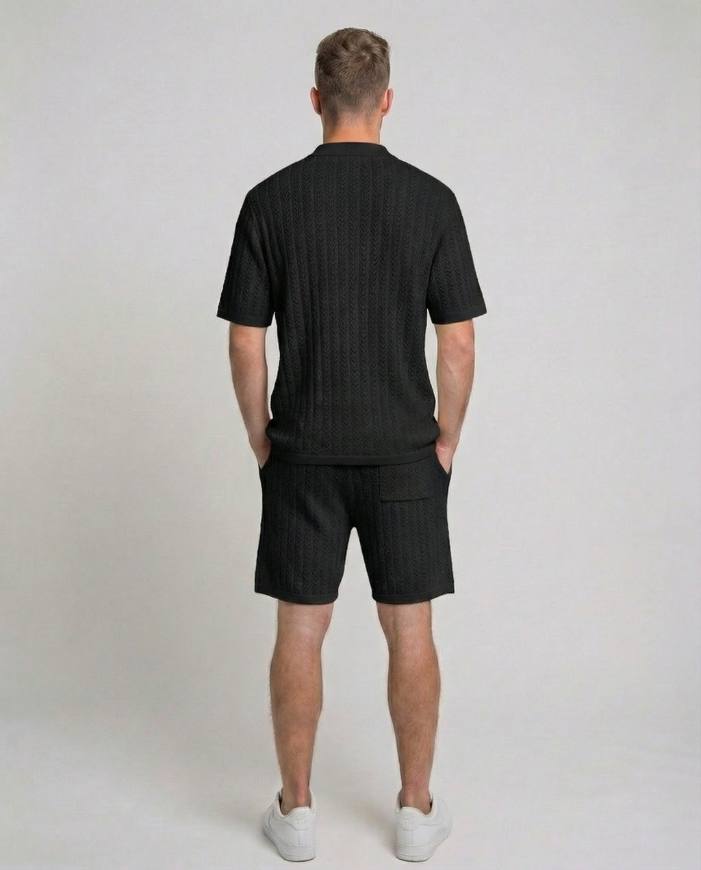 Diamond Knit Half-Zip Short Sleeve Sweater