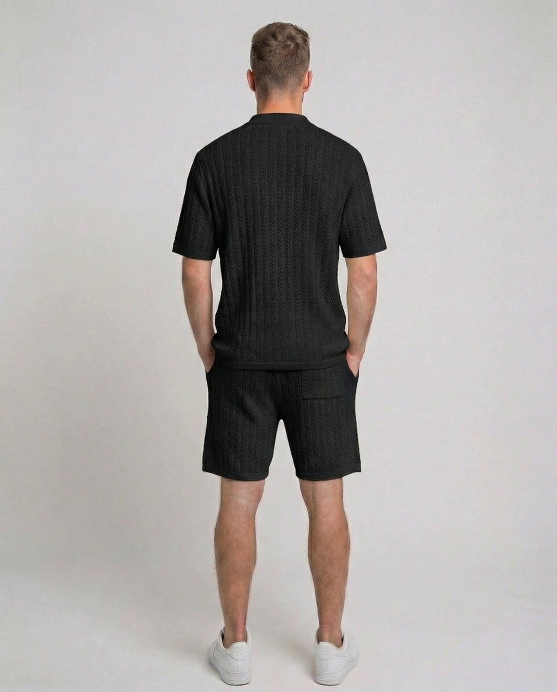 Diamond Knit Half-Zip Short Sleeve Sweater