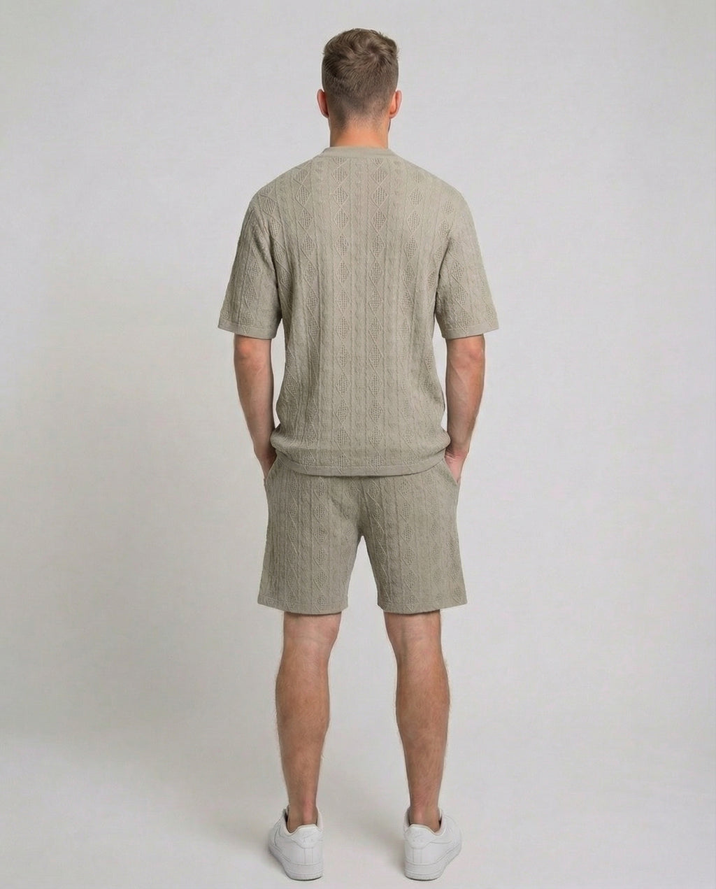 Diamond Knit Half-Zip Short Sleeve Sweater
