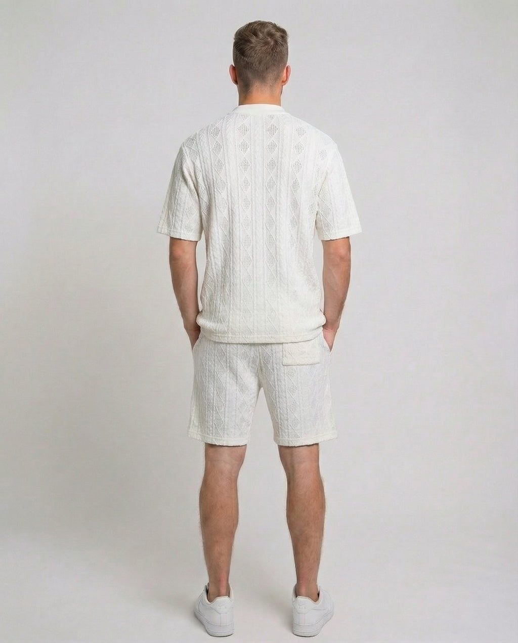 Diamond Knit Half-Zip Short Sleeve Sweater