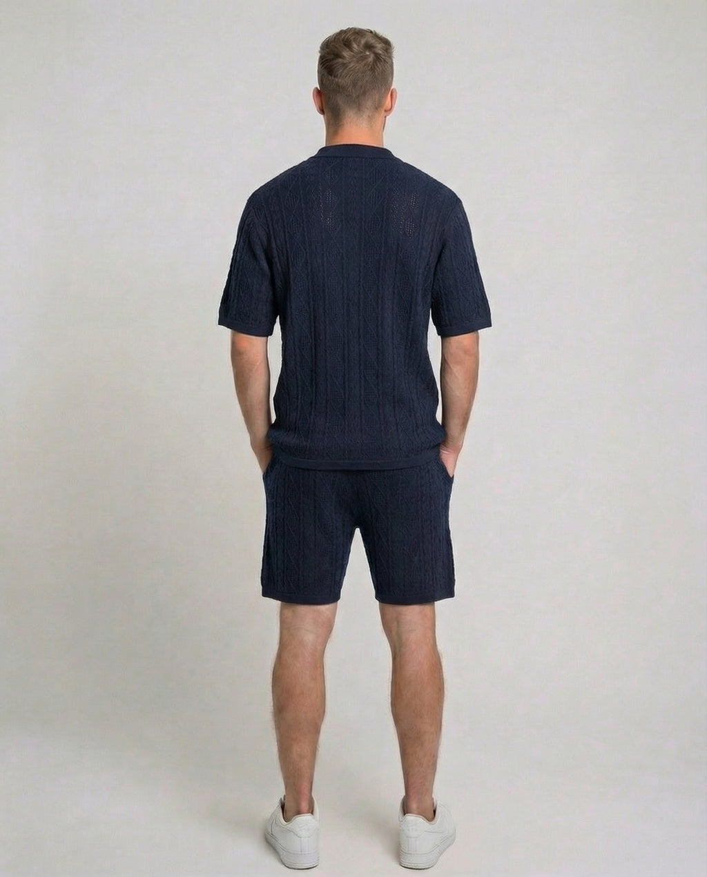 Diamond Knit Half-Zip Short Sleeve Sweater