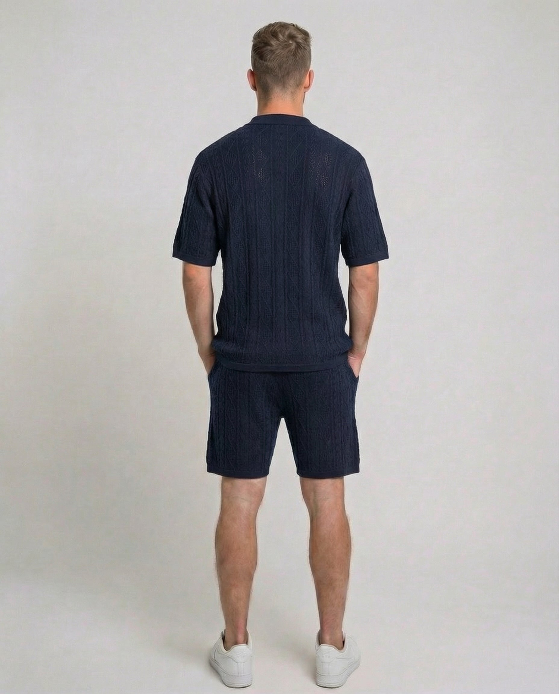 Diamond Knit Half-Zip Short Sleeve Sweater