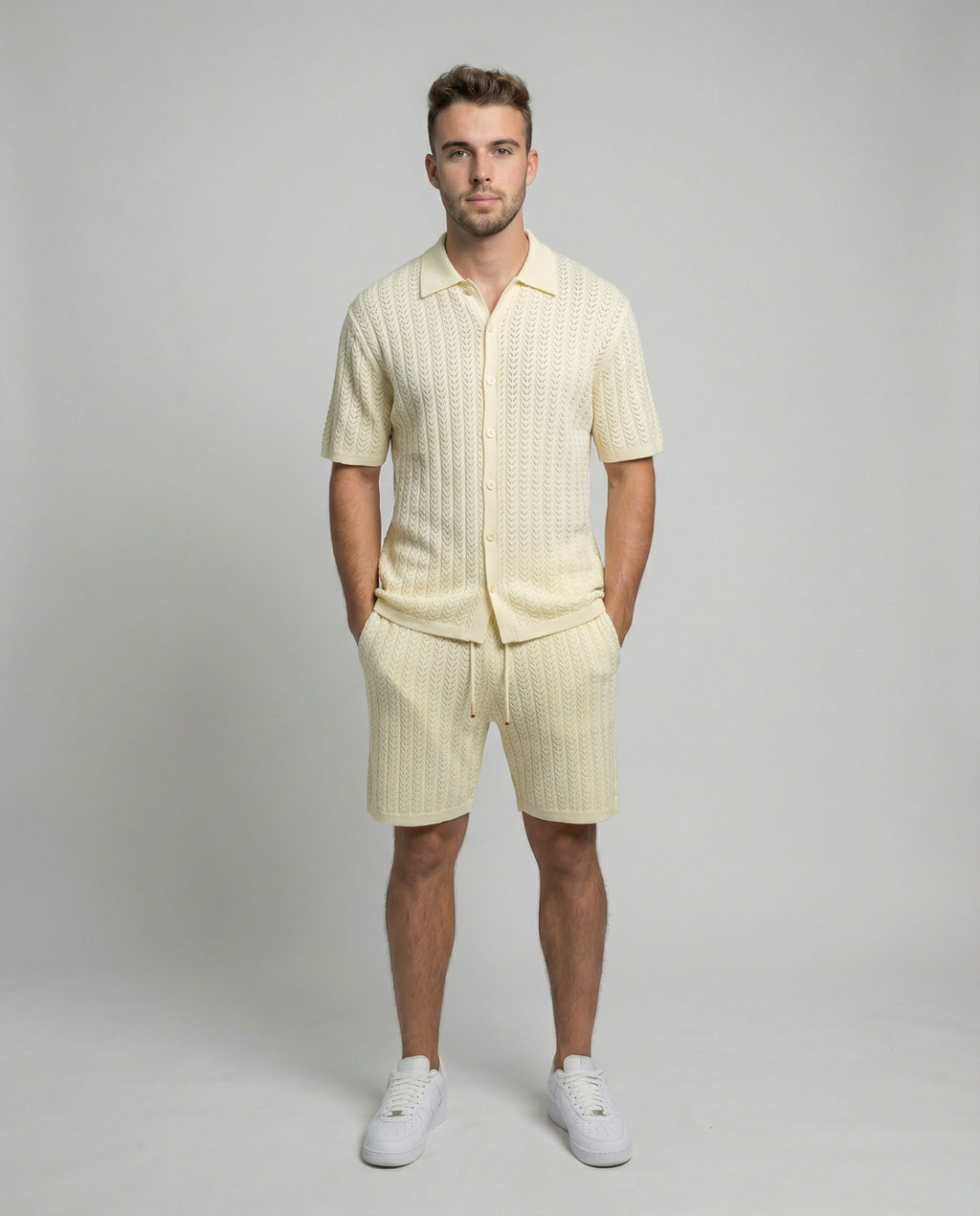 Diamond-Textured Short Sleeve Sweater