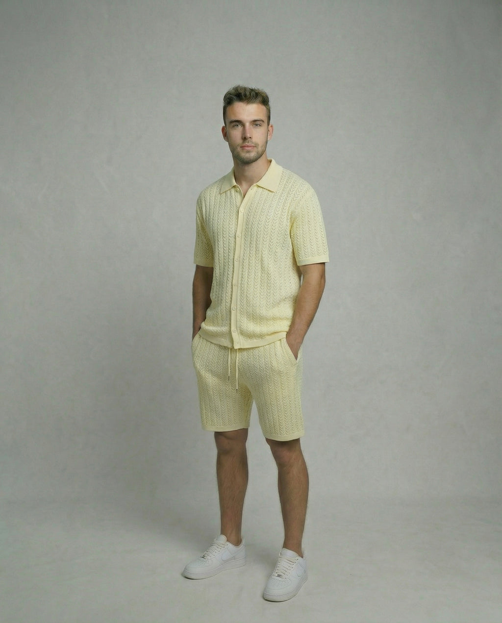 Diamond-Textured Short Sleeve Sweater
