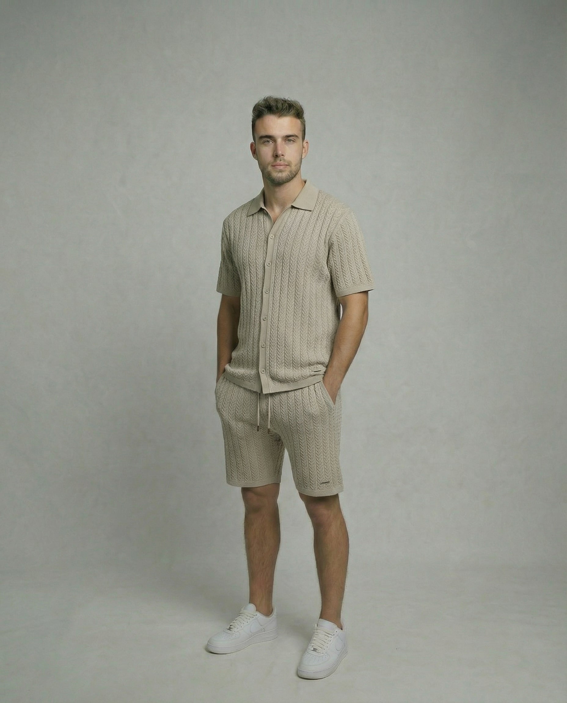Diamond-Textured Short Sleeve Sweater