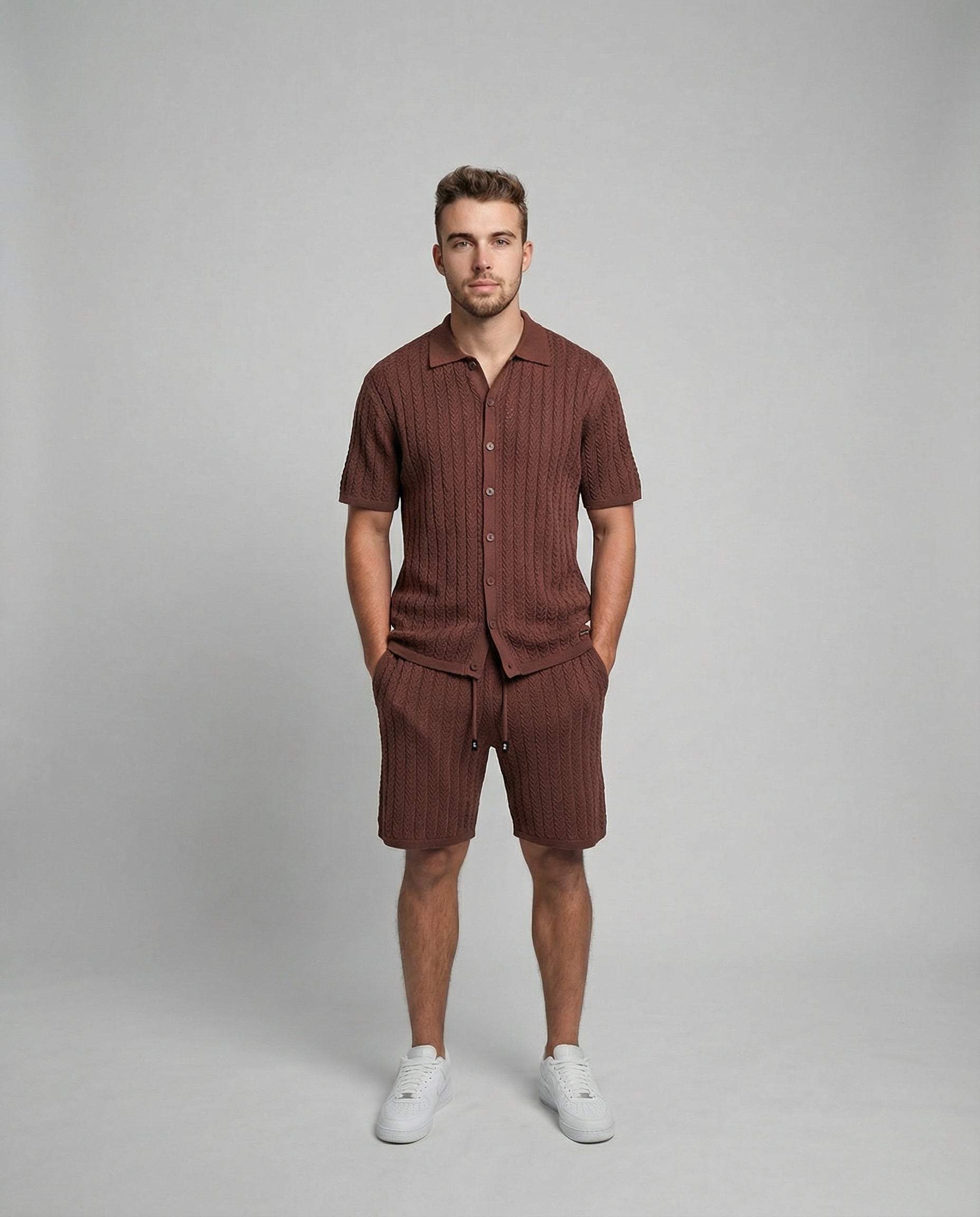 Diamond-Textured Short Sleeve Sweater