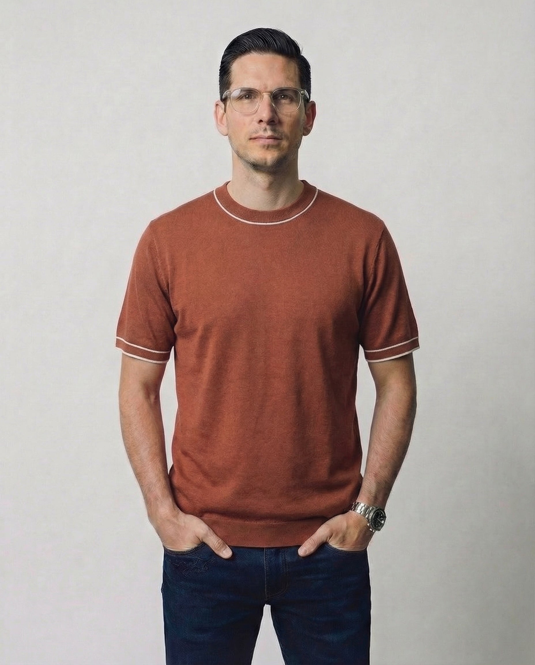 Vertical-Knit Round Neck Sweater