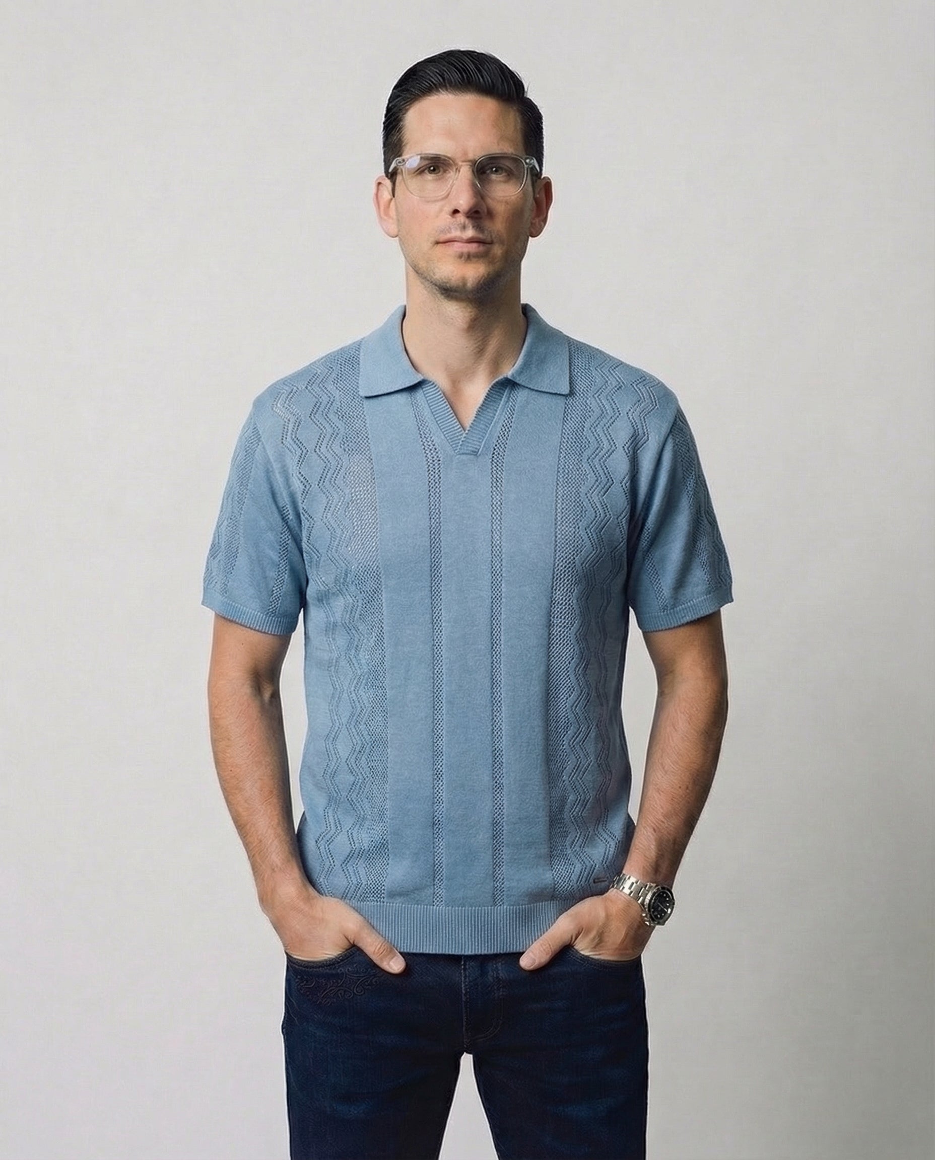 Vertical-Knit Polo Sweater
