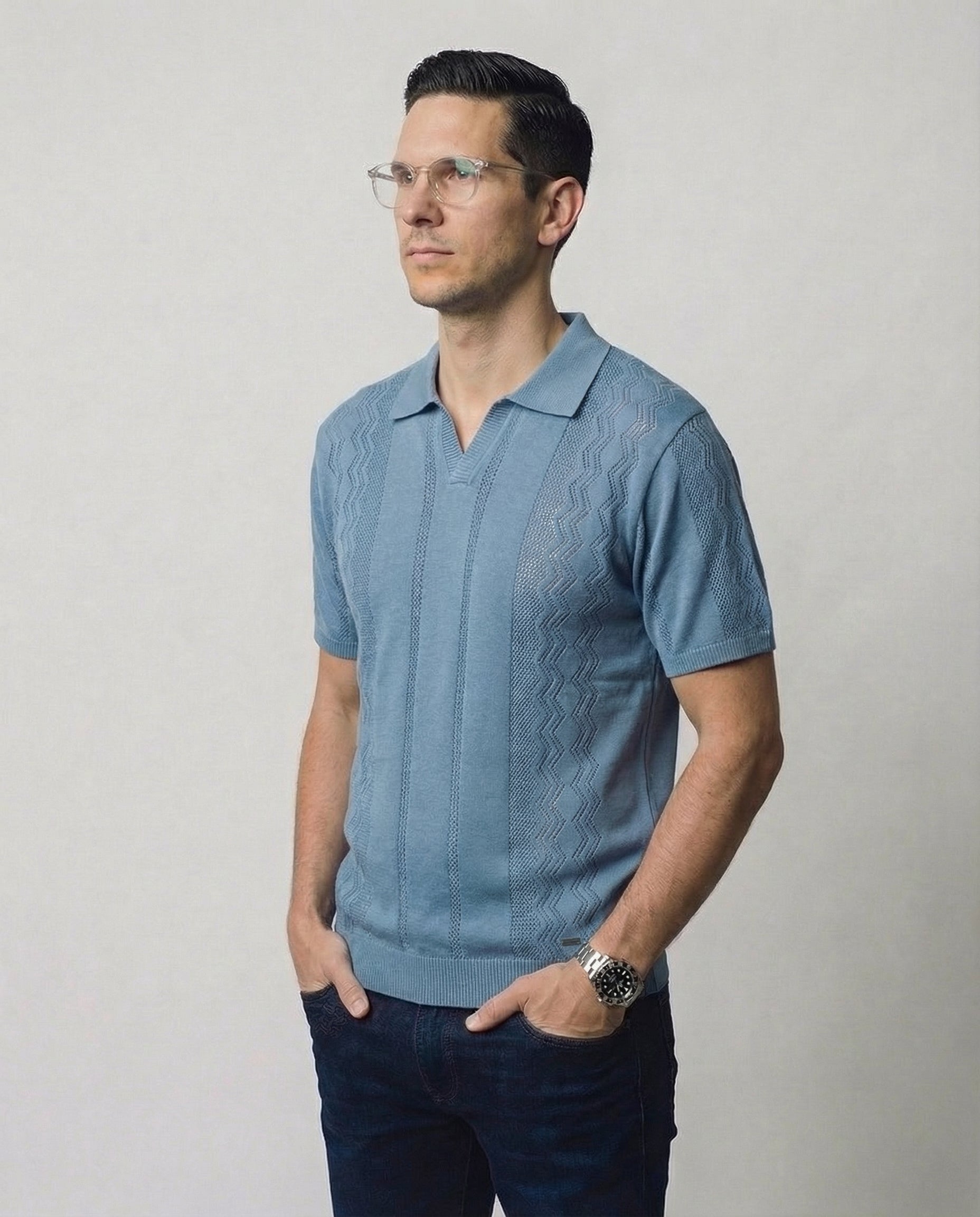 Vertical-Knit Polo Sweater