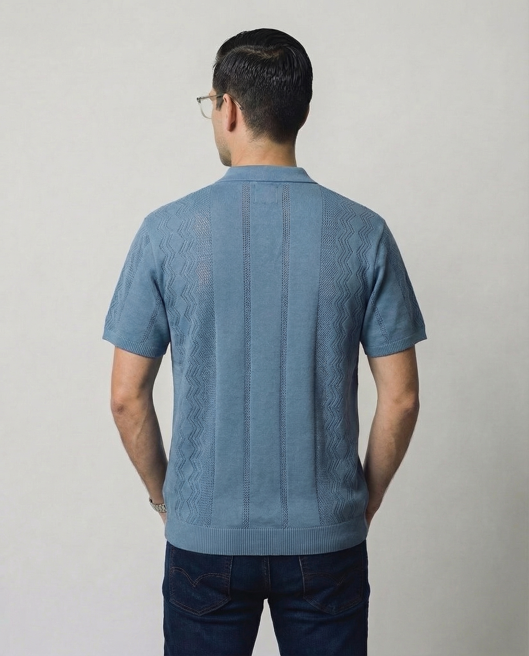Vertical-Knit Polo Sweater