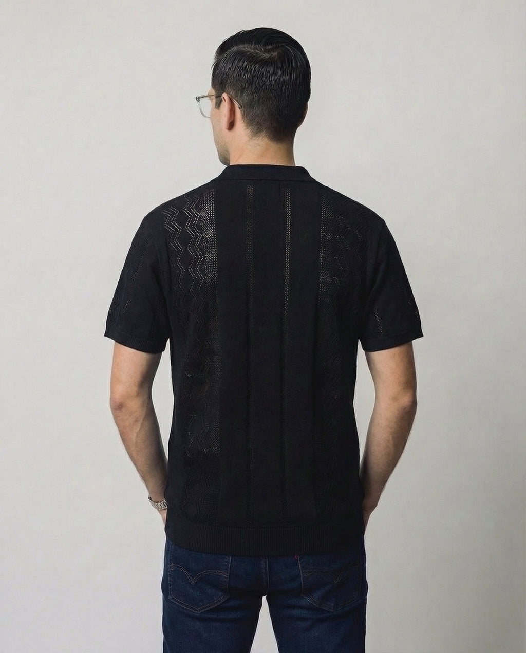 Vertical-Knit Polo Sweater
