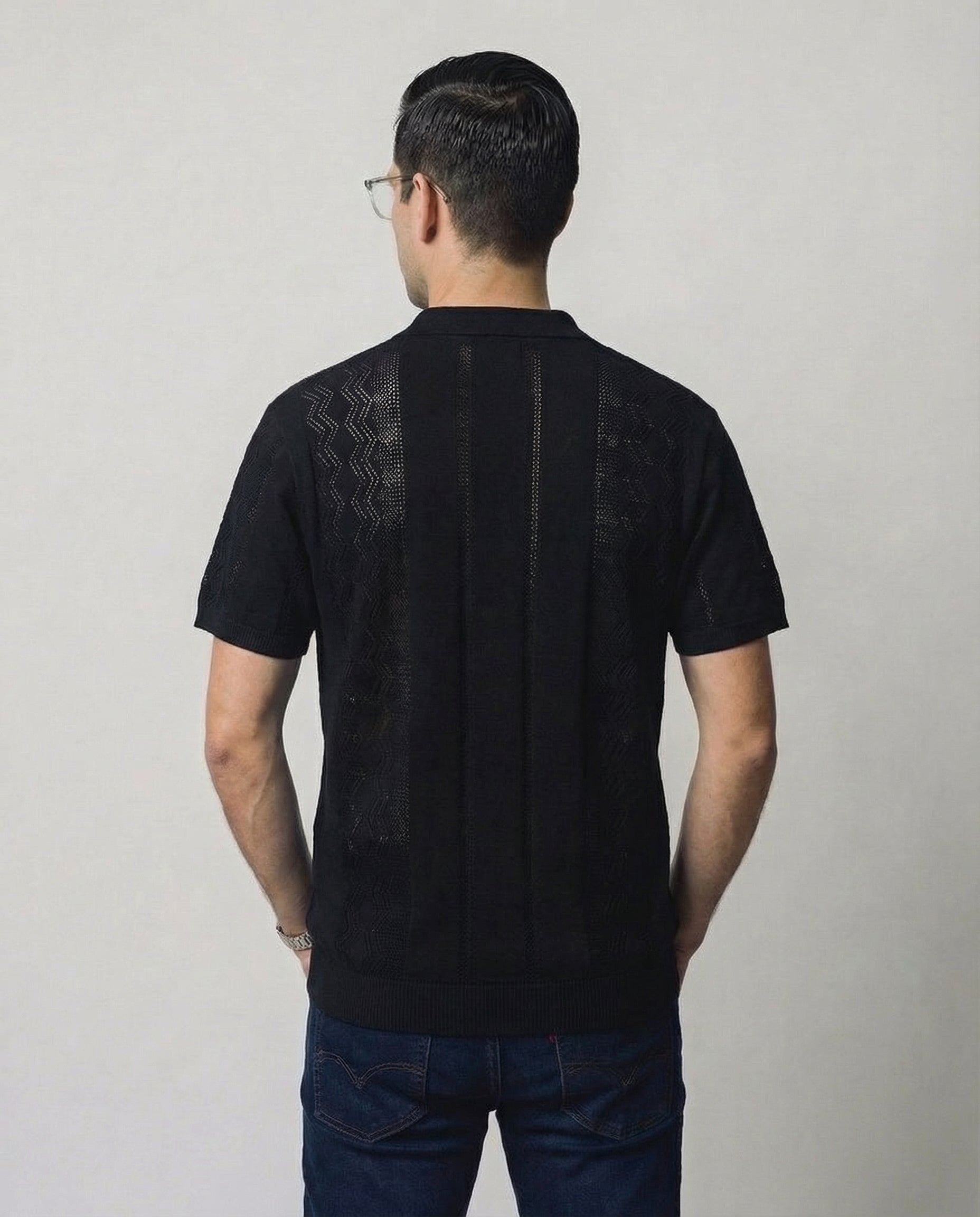 Vertical-Knit Polo Sweater