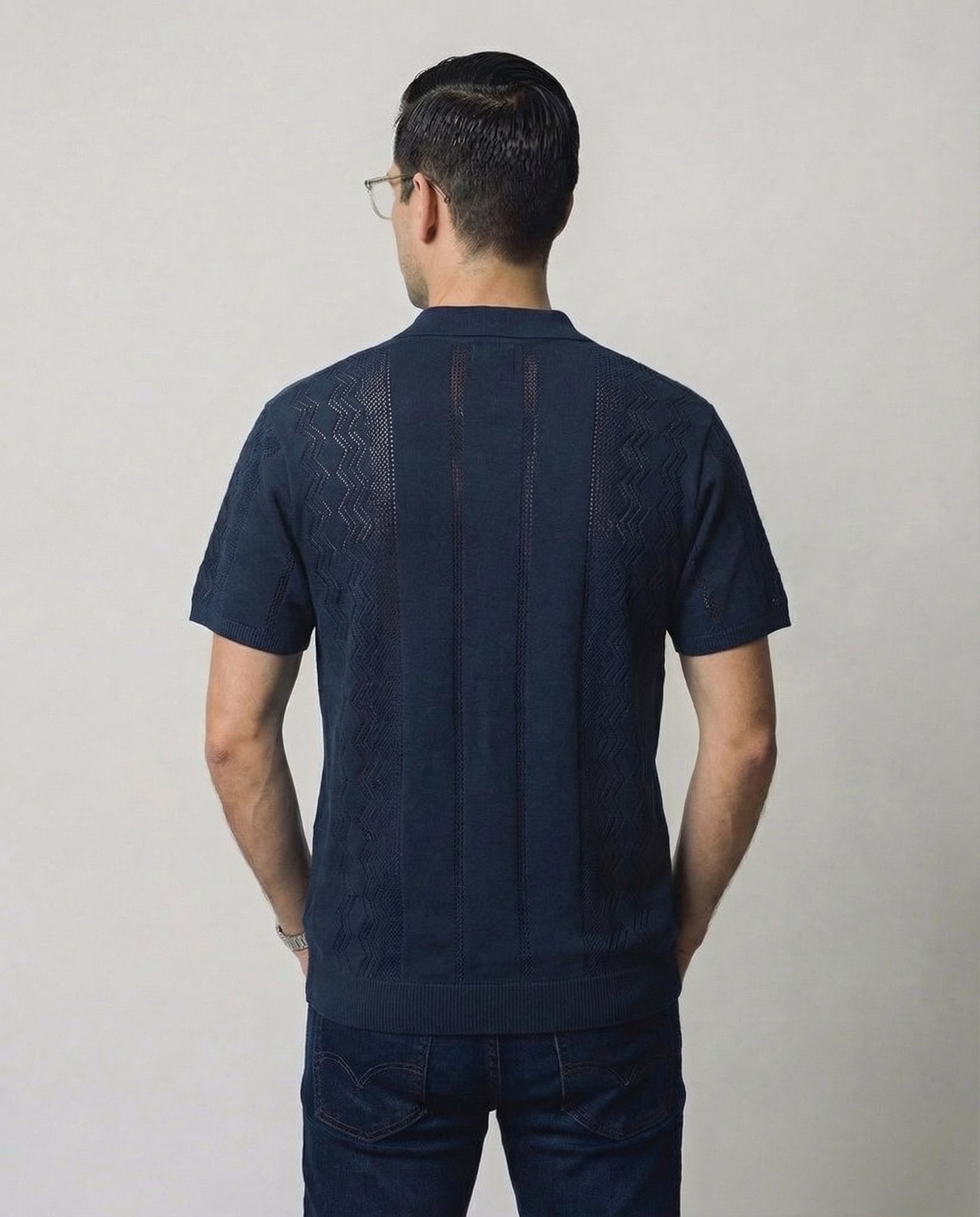 Vertical-Knit Polo Sweater