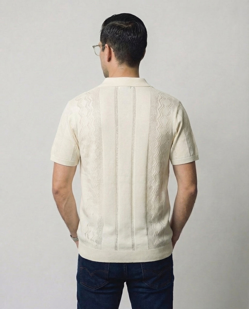 Vertical-Knit Polo Sweater