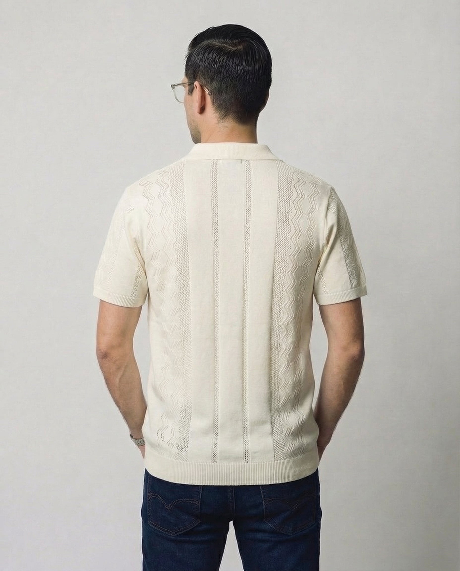 Vertical-Knit Polo Sweater