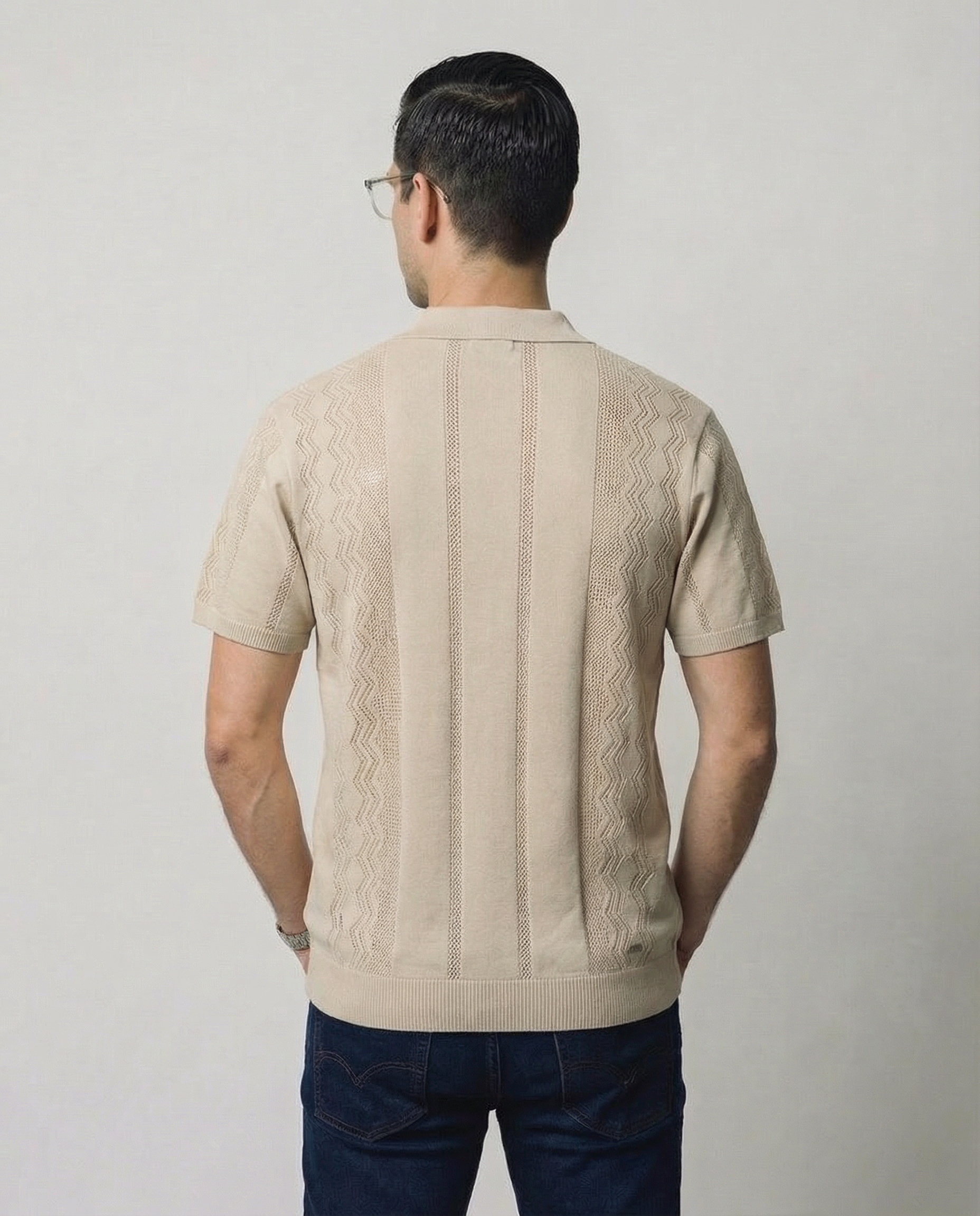 Vertical-Knit Polo Sweater