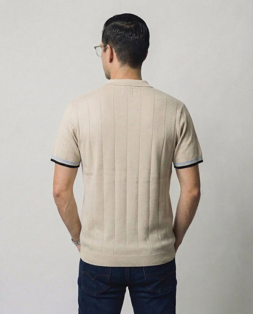 Linear-Knit Round Neck Sweater