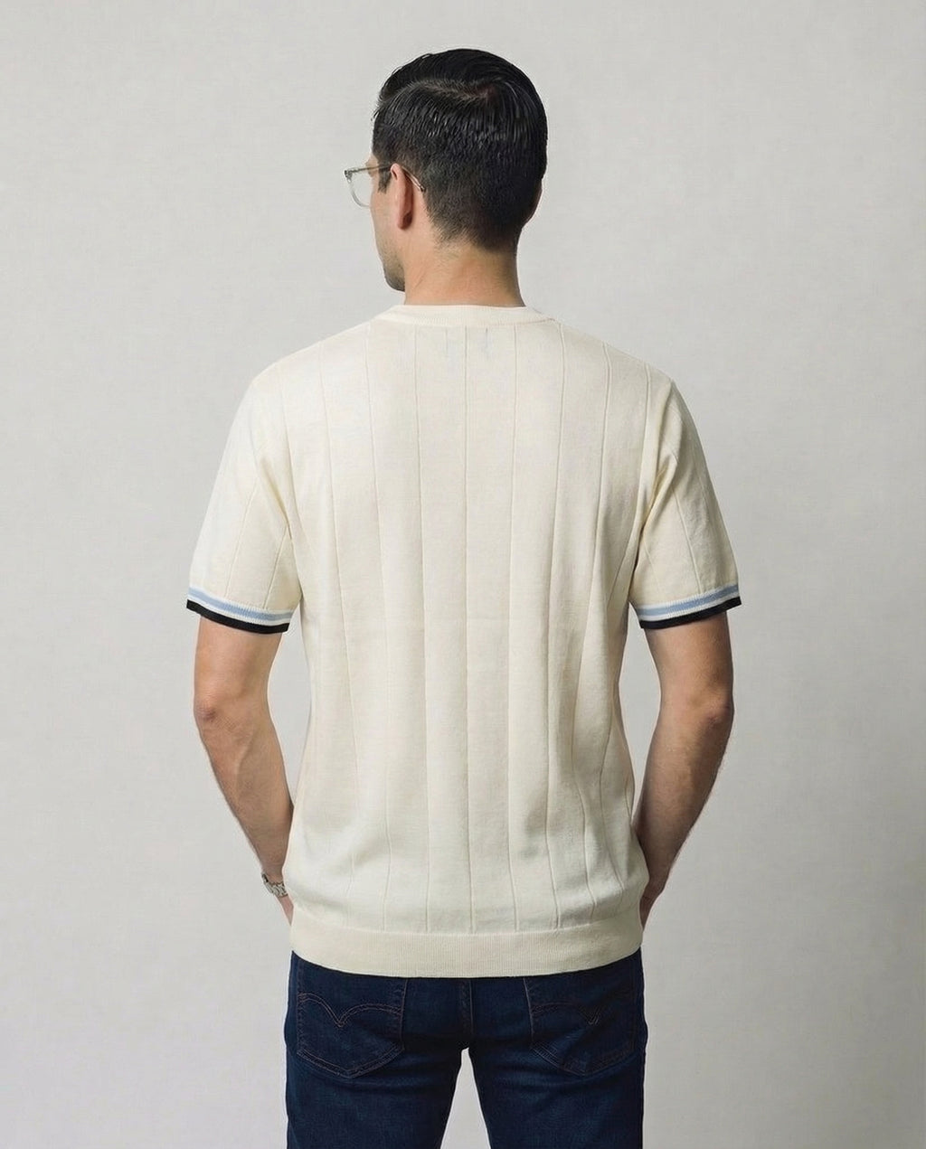 Linear-Knit Round Neck Sweater