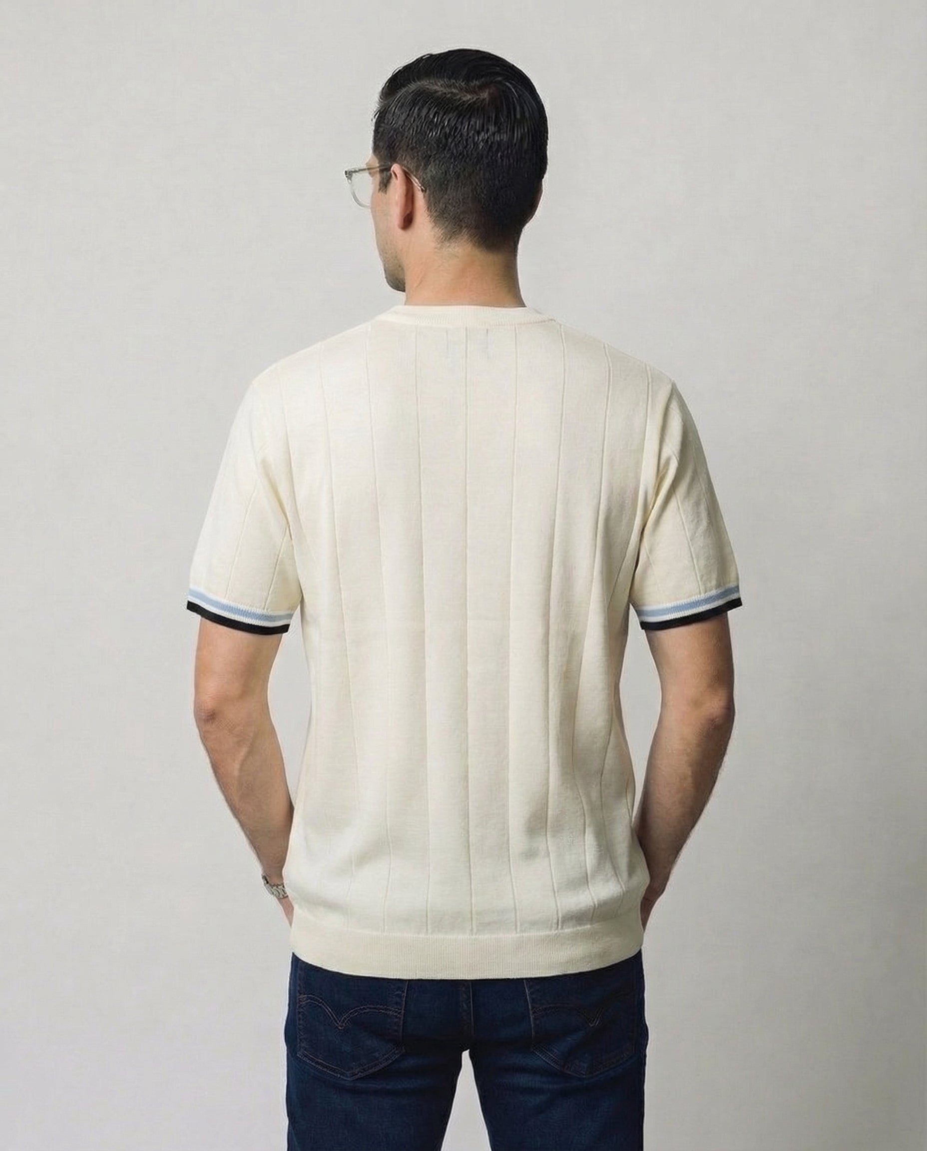Linear-Knit Round Neck Sweater