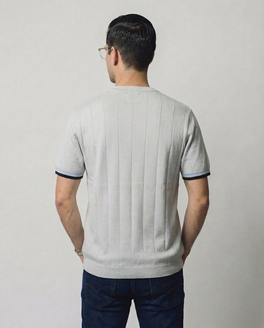 Linear-Knit Round Neck Sweater