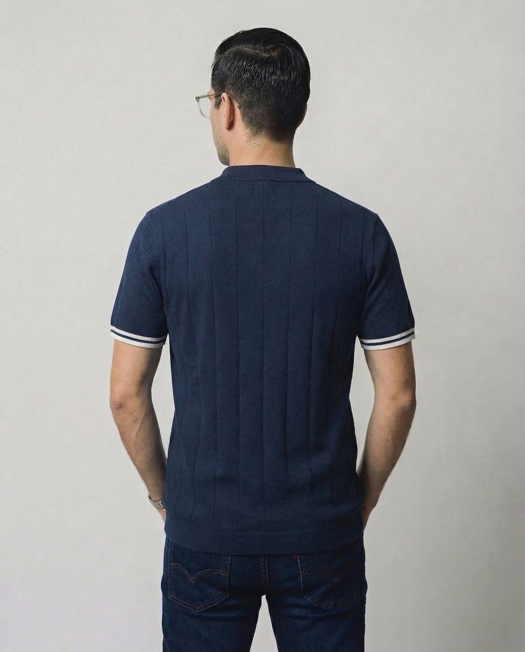 Linear-Knit Round Neck Sweater