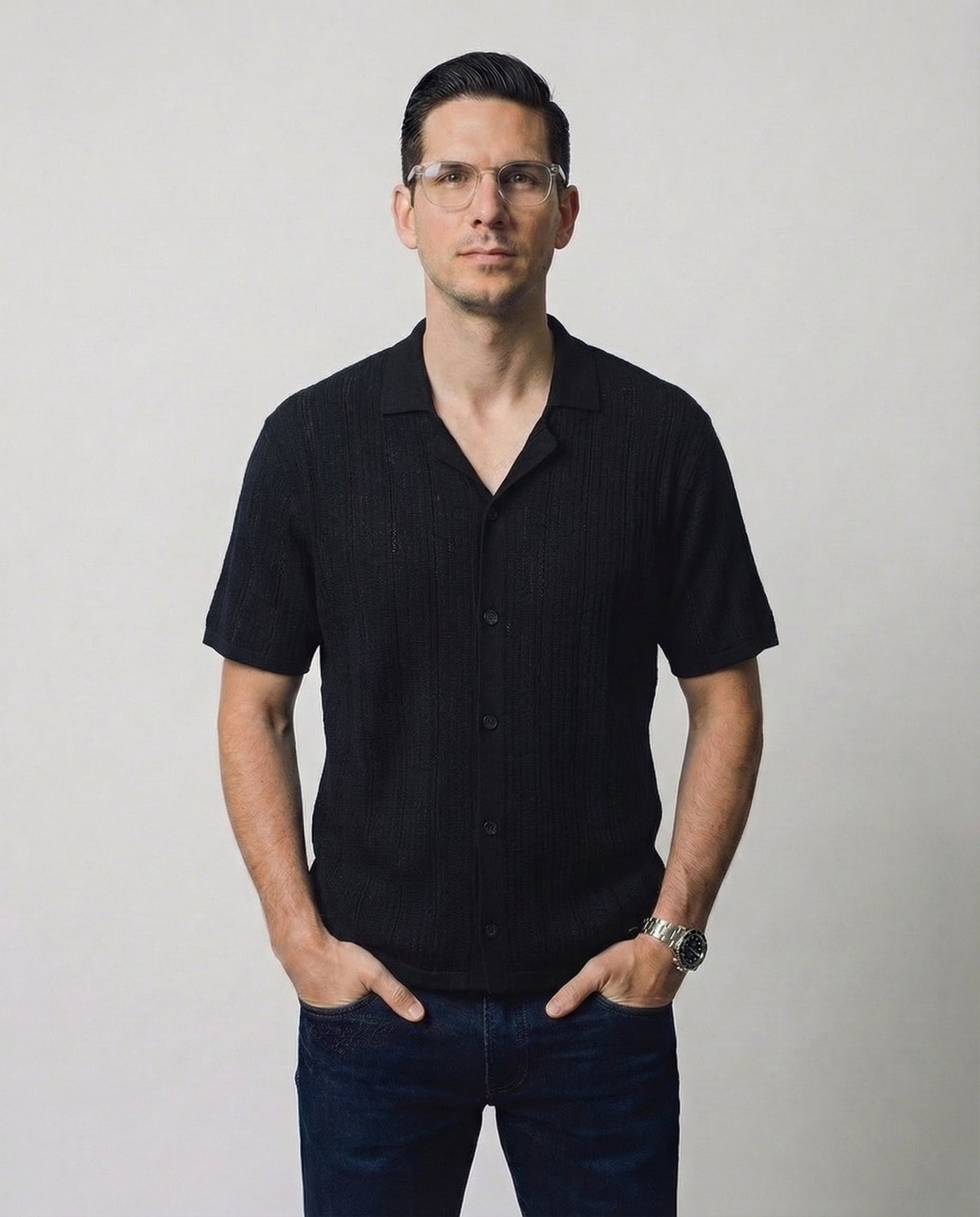 Vertical-Knit Short Sleeve  Sweater
